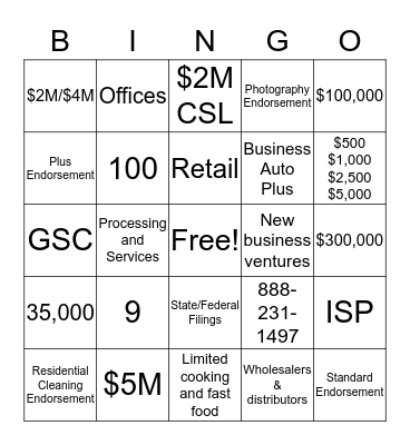 MetLife Commercial Bingo Card