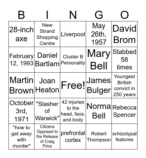 Juveniles Who Commit Murder Bingo Card