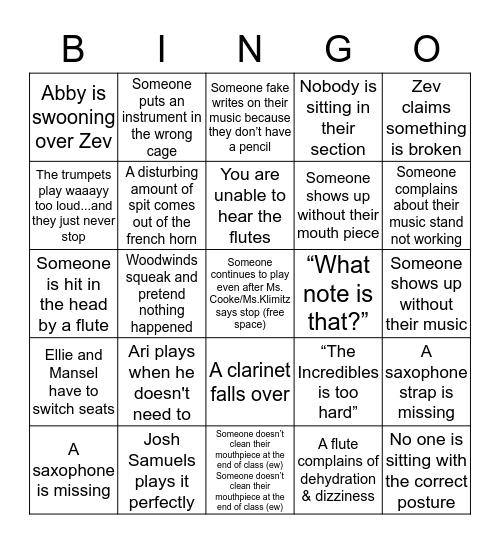 Band BINGO!!! Bingo Card