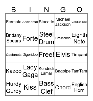 SAI M&M Music Bingo Card