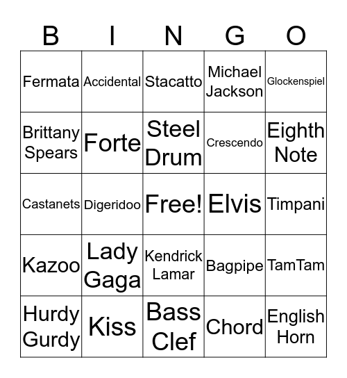 SAI M&M Music Bingo Card