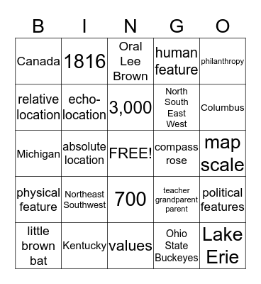 Week 1 - Ohio Studies Weekly Bingo Card