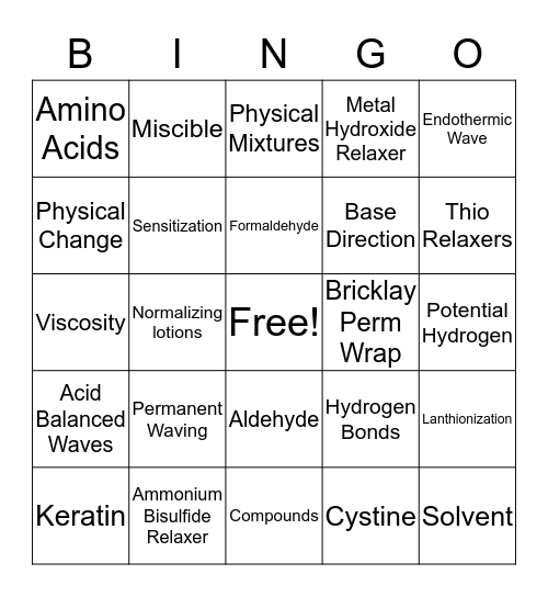 Chemical Texturizing Bingo Card