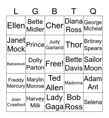 Queer Icons Bingo Card