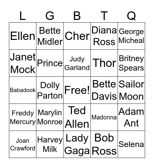 Queer Icons Bingo Card