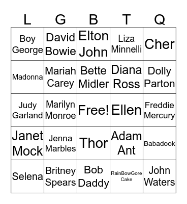 Queer Icons Bingo Card