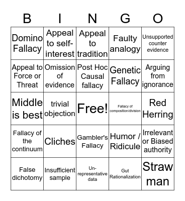 Logical Fallacies Bingo Card