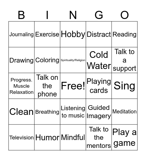 Coping Skill Bingo Card