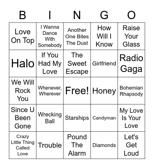 DMP MUSIC VIDEO BINGO! ( queen v.s. pop queens) Bingo Card