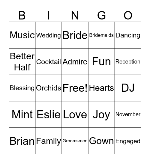 Brian & Eslie Bingo Card