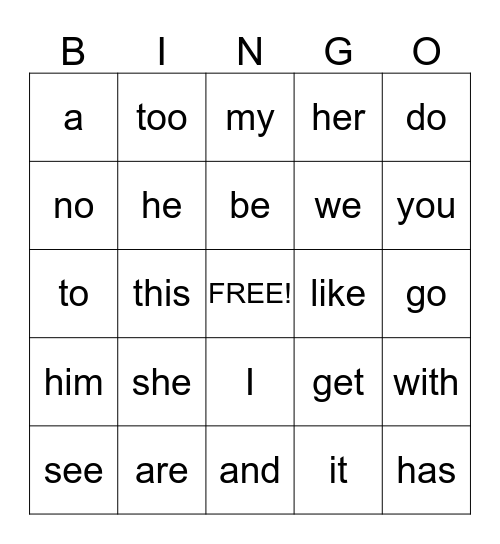 SIGHT WORDS KINDERGARTEN Bingo Card