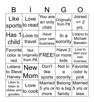 We Are Sisters !!!! Bingo Card