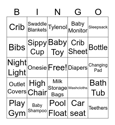 Erica's Baby Shower Bingo Card