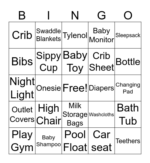 Erica's Baby Shower Bingo Card
