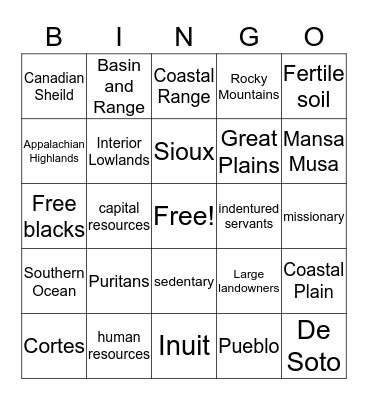 Midterm USI Bingo Card