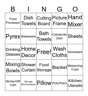 Bridal Shower Bingo Card