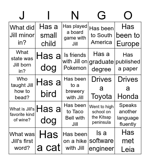 Jill-INGO Bingo Card