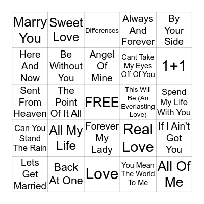 Wedding Playlist Bingo Card