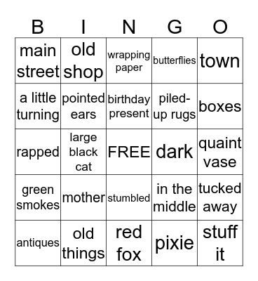 THE ADVENTURES OF THE WISHING CHAIR Bingo Card
