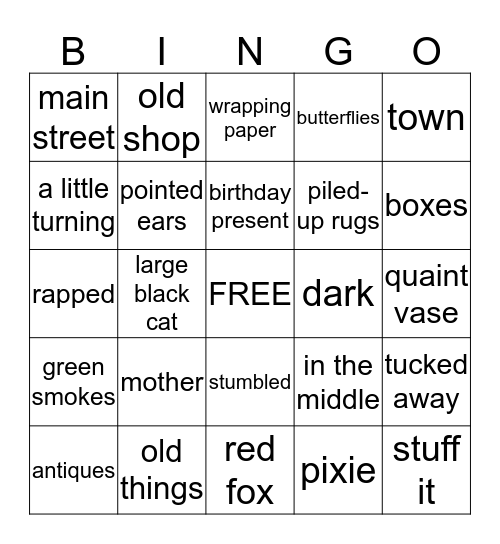 THE ADVENTURES OF THE WISHING CHAIR Bingo Card
