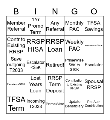 RRSP Bingo Card