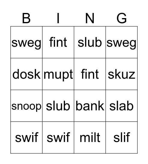 Dylan-John's Silly Word Bingo Card