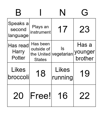 Human Bingo Card