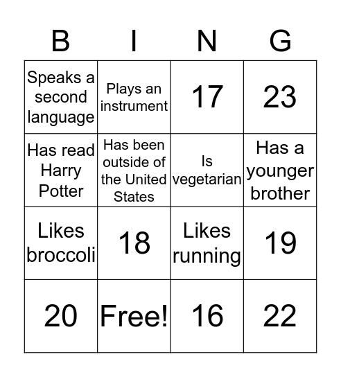 Human Bingo Card