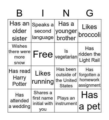 Human Bingo Card
