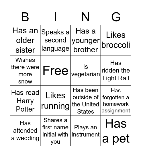 Human Bingo Card