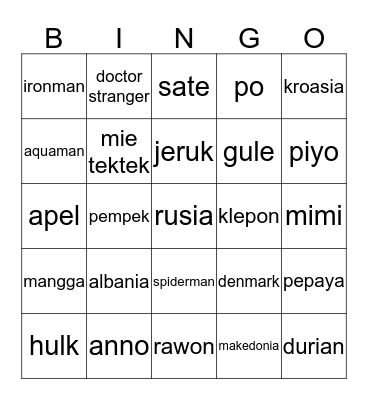 Untitled Bingo Card