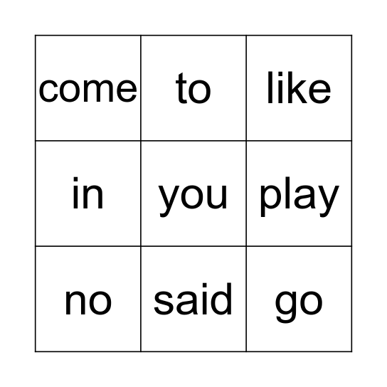 Words first Bingo Card