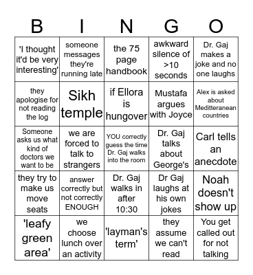 MedSoc BINGO Card