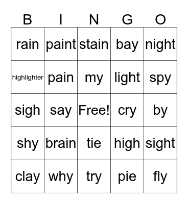 Long A and Long I Bingo Card