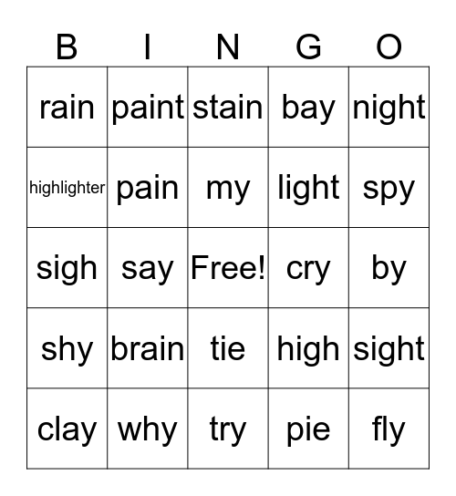 Long A and Long I Bingo Card