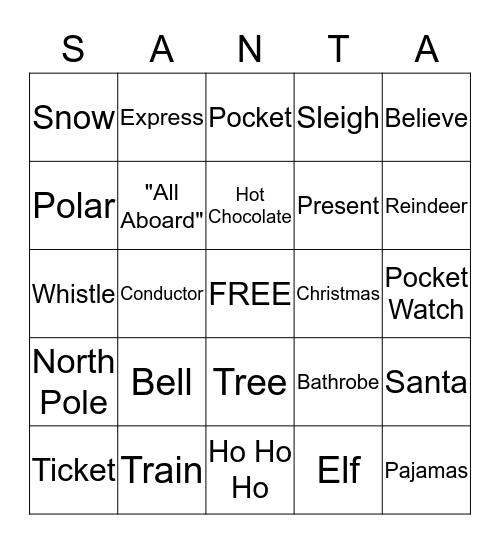 Polar Express Bingo!! Bingo Card