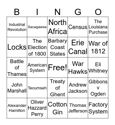 8th Grade Chapter 9 and 10 Bingo Card