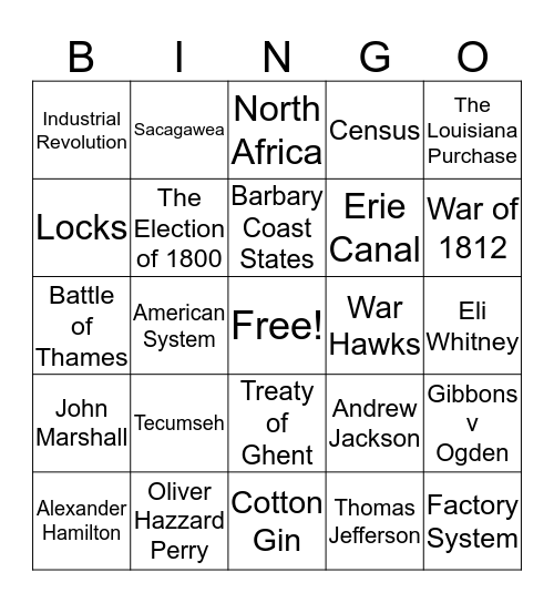 8th Grade Chapter 9 and 10 Bingo Card