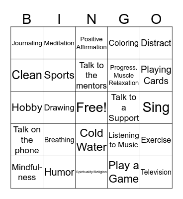 Coping Skills Bingo Card