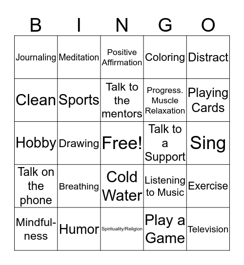 Coping Skills Bingo Card