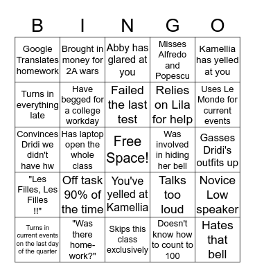 AP/IB French Bingo Card