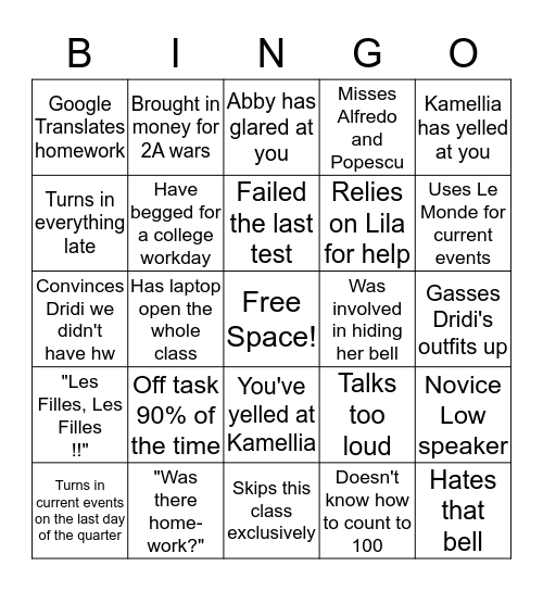 AP/IB French Bingo Card