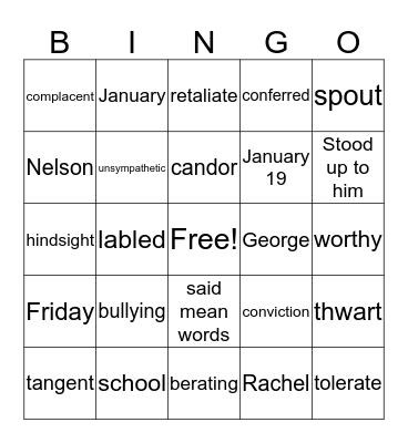 Week 9 Vocabulary Bingo Card