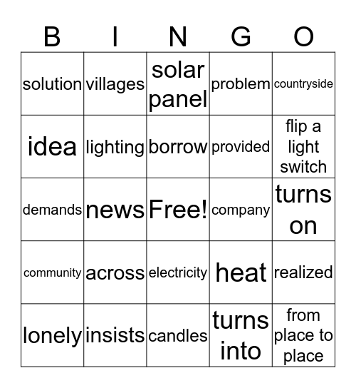 Lighting Lives Bingo Card