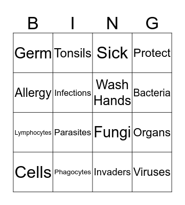 Immune System Bingo Card