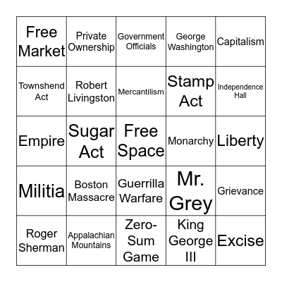 UNITED STATES HISTORY I- MIDTERM REVIEW (DAGNALL) Bingo Card