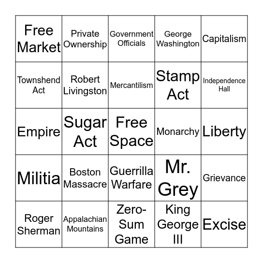 UNITED STATES HISTORY I- MIDTERM REVIEW (DAGNALL) Bingo Card