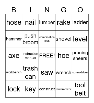 Tool Time Bingo Card