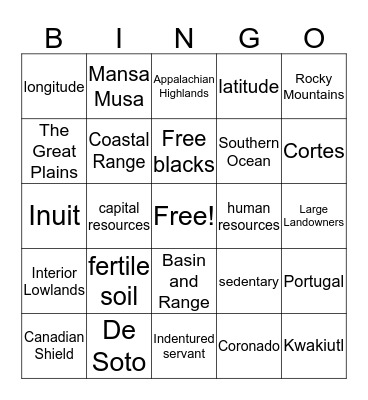 USI Midterm BINGO Card