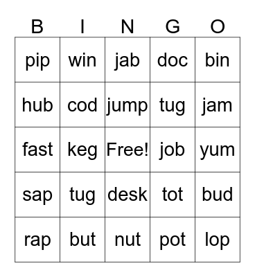 CVC/CVCC WORDS BINGO Card